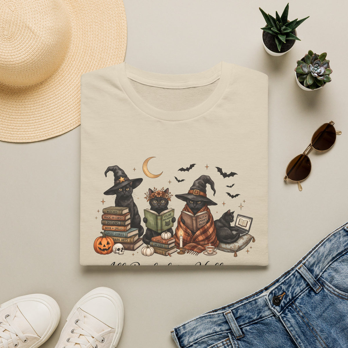 Halloween Reading Cats T-Shirt