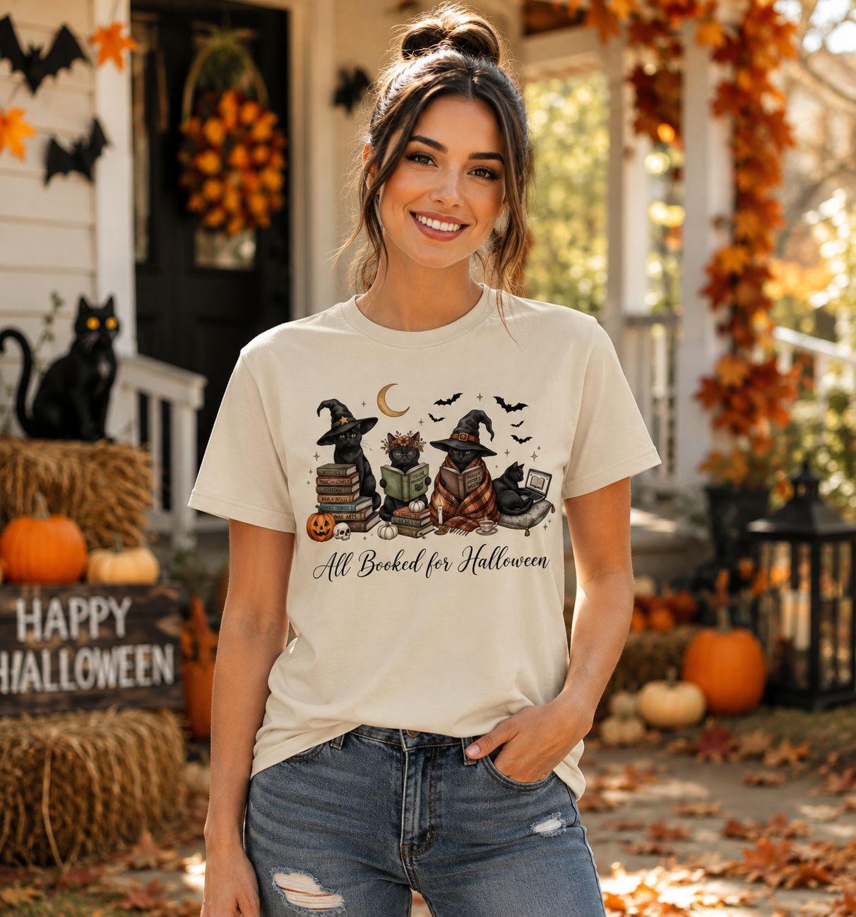 Halloween Reading Cats T-Shirt