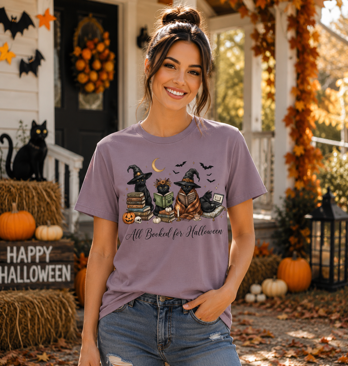 Halloween Reading Cats T-Shirt