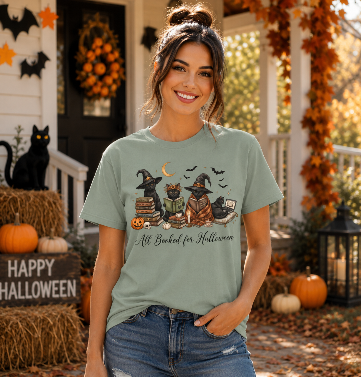 Halloween Reading Cats T-Shirt