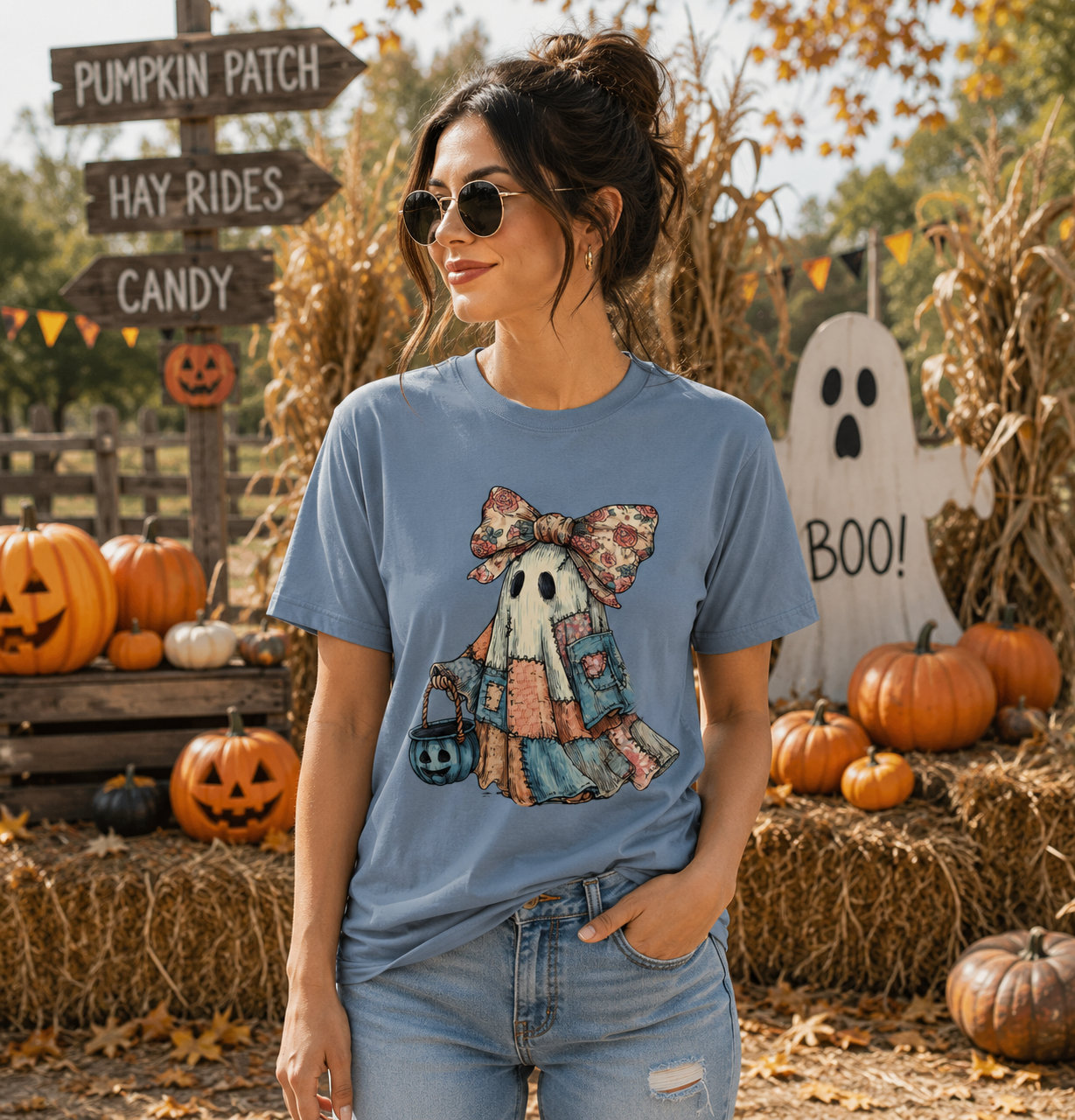 Ghost Floral Bow Halloween Tee