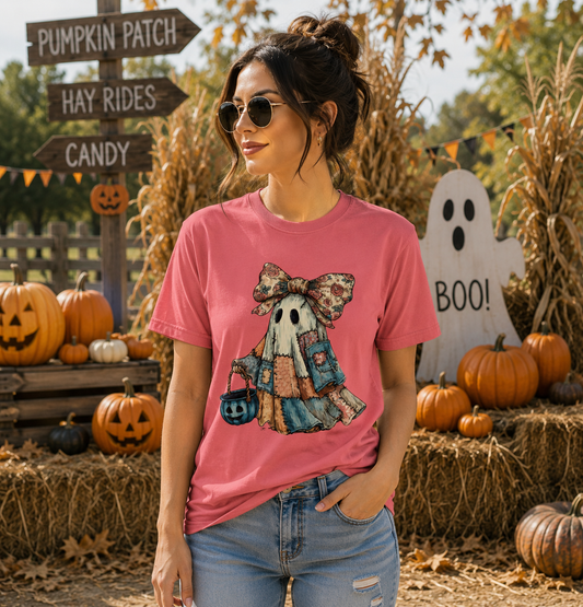 Ghost Floral Bow Halloween Tee