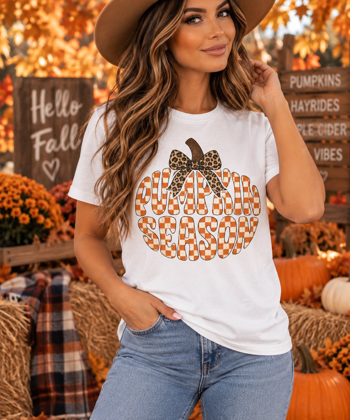 Buffalo Check Pumpkin Season T‑Shirt