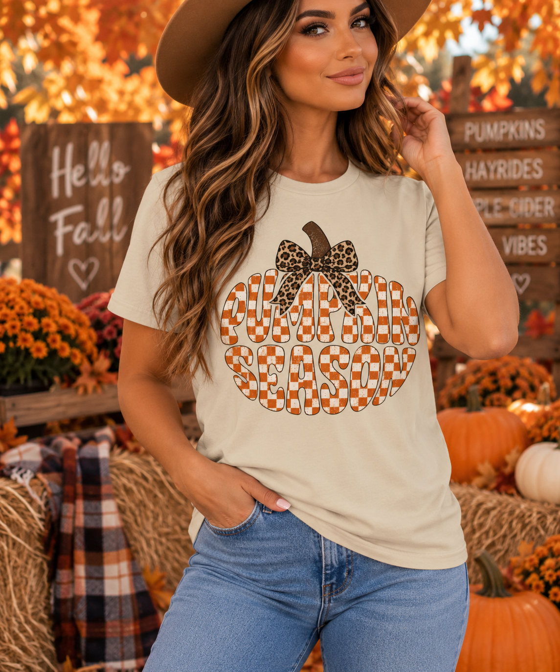 Buffalo Check Pumpkin Season T‑Shirt
