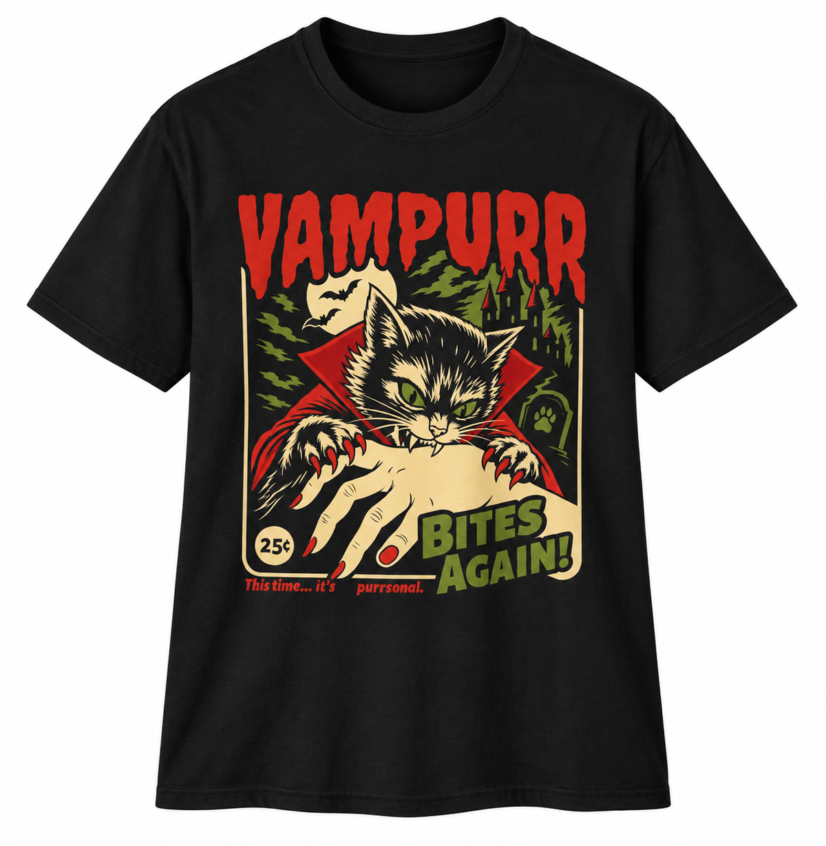 Retro Vampire Cat Halloween Tee