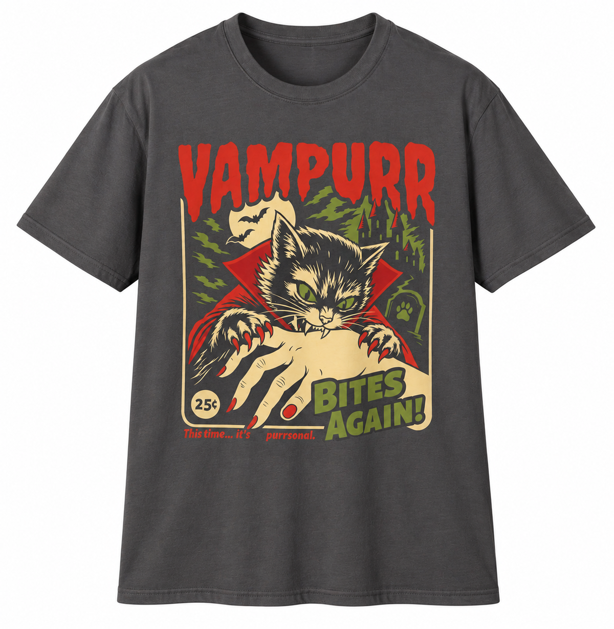 Retro Vampire Cat Halloween Tee