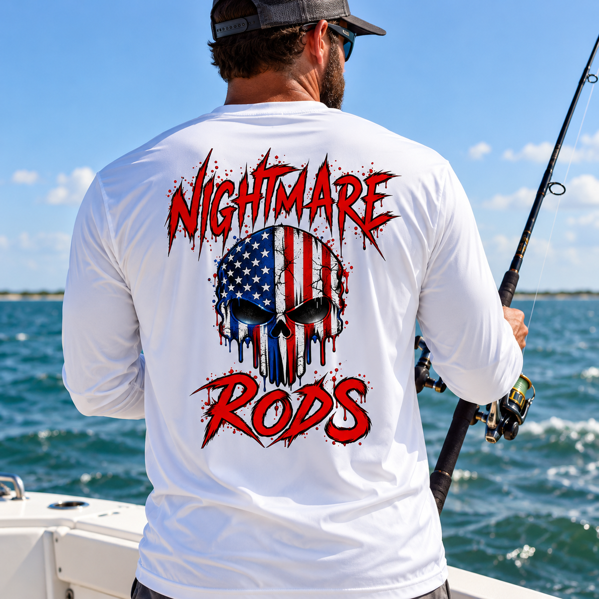 Nightmare Rods American Flag Skull Long Sleeve Tee