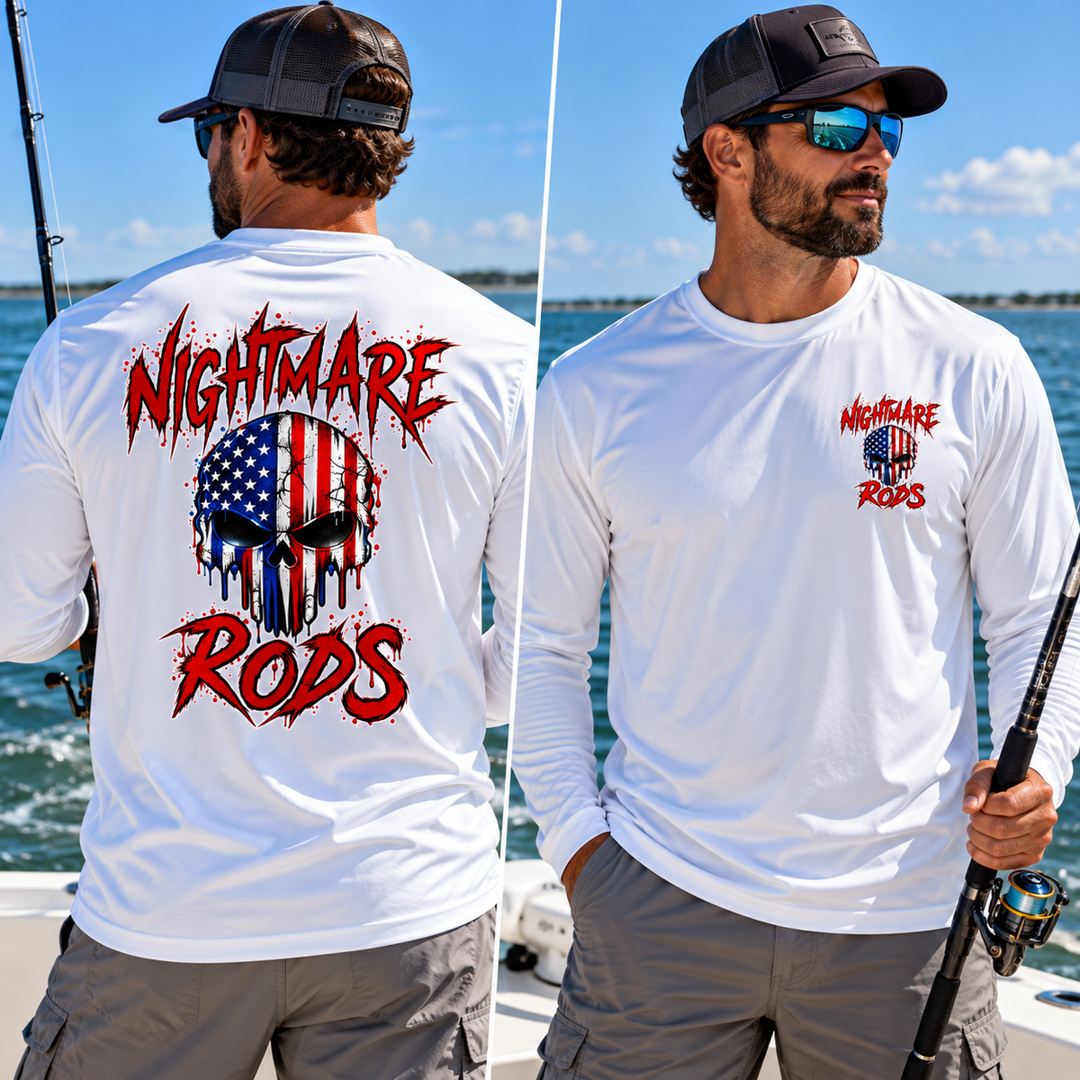 Nightmare Rods American Flag Skull Long Sleeve Tee