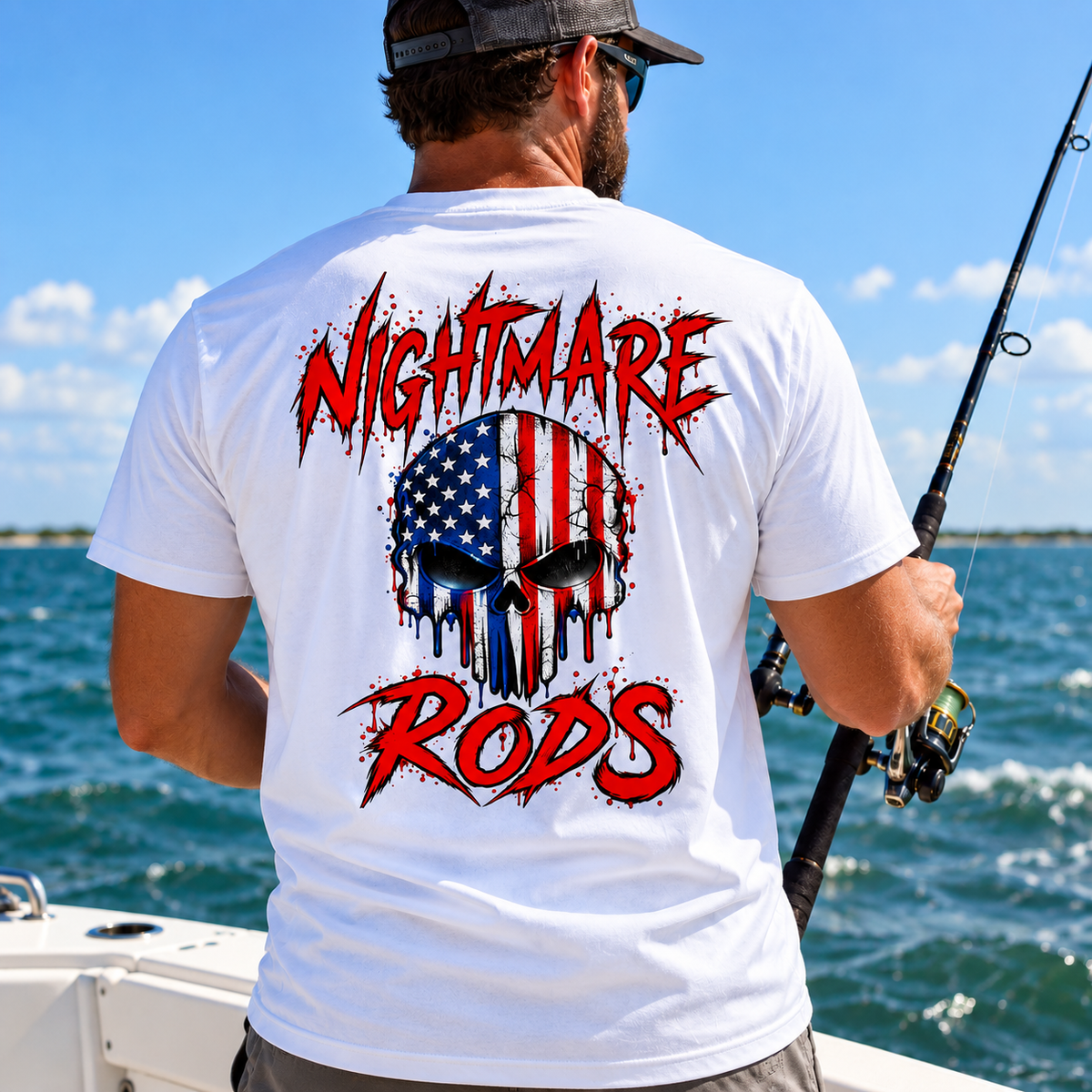 Nightmare Rods American Flag Skull T-Shirt