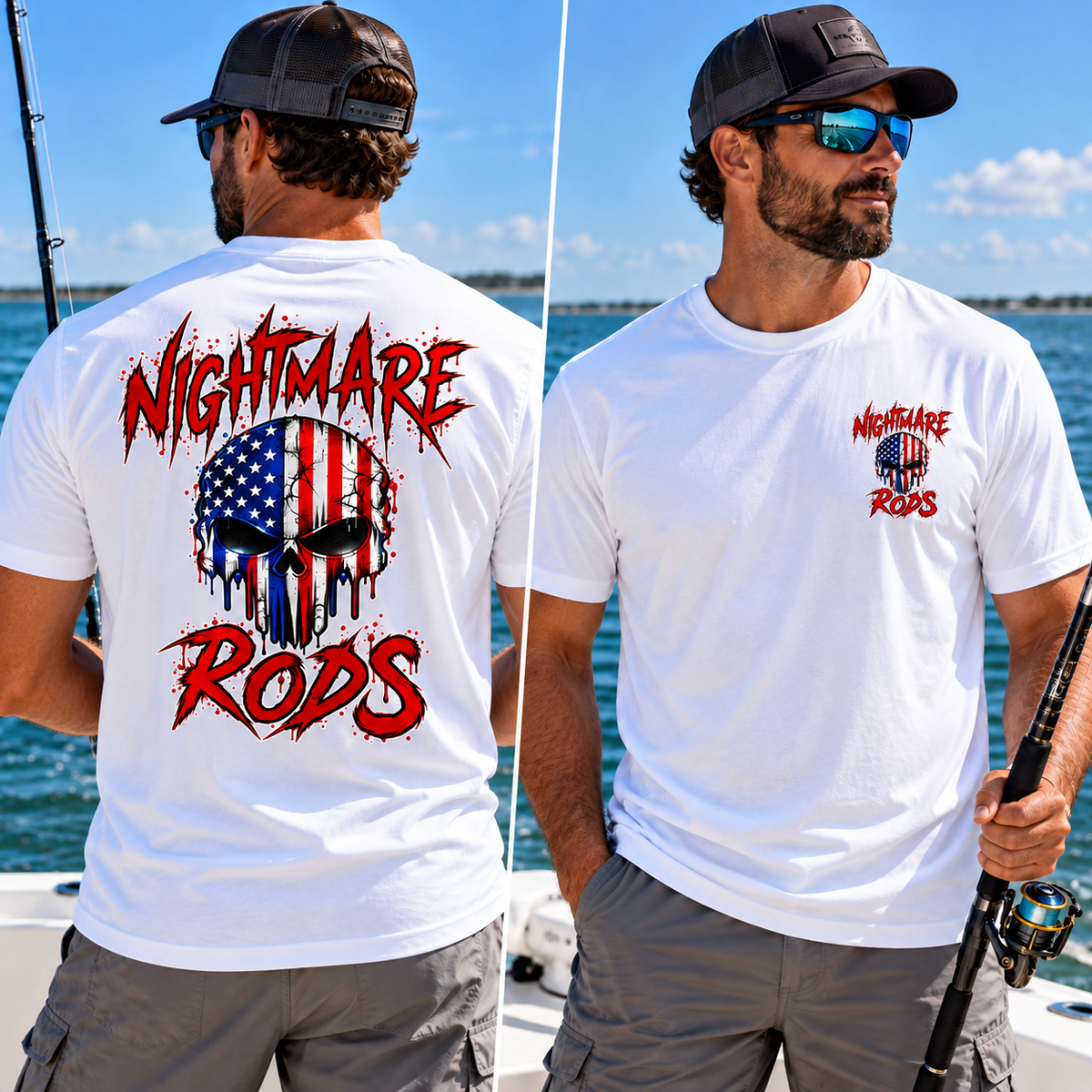 Nightmare Rods American Flag Skull T-Shirt
