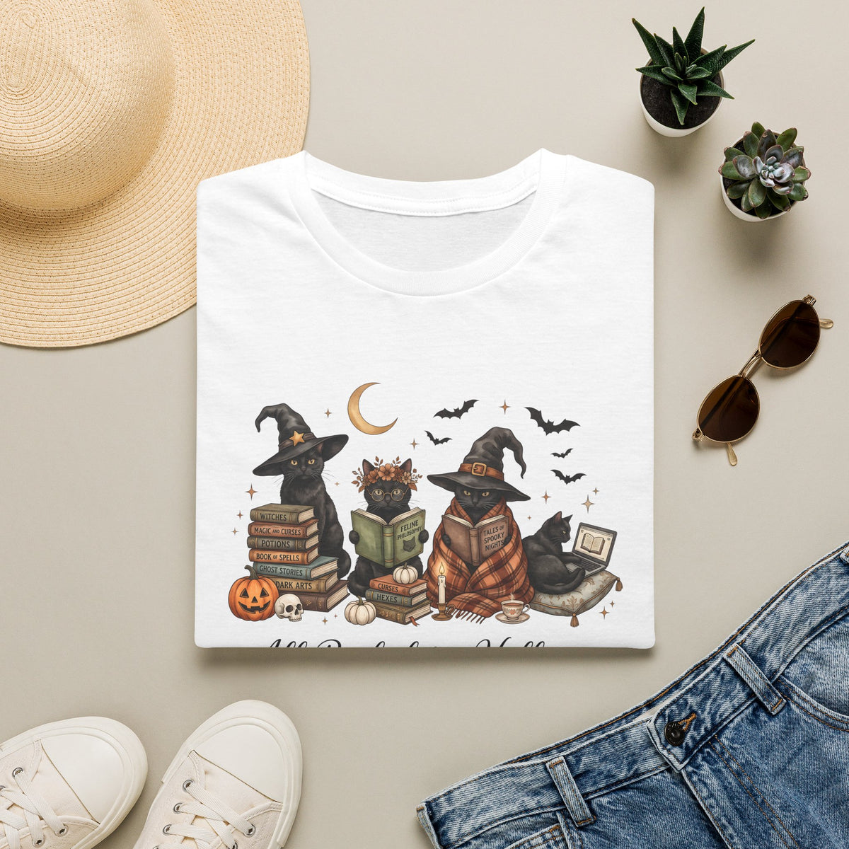 Halloween Reading Cats T-Shirt