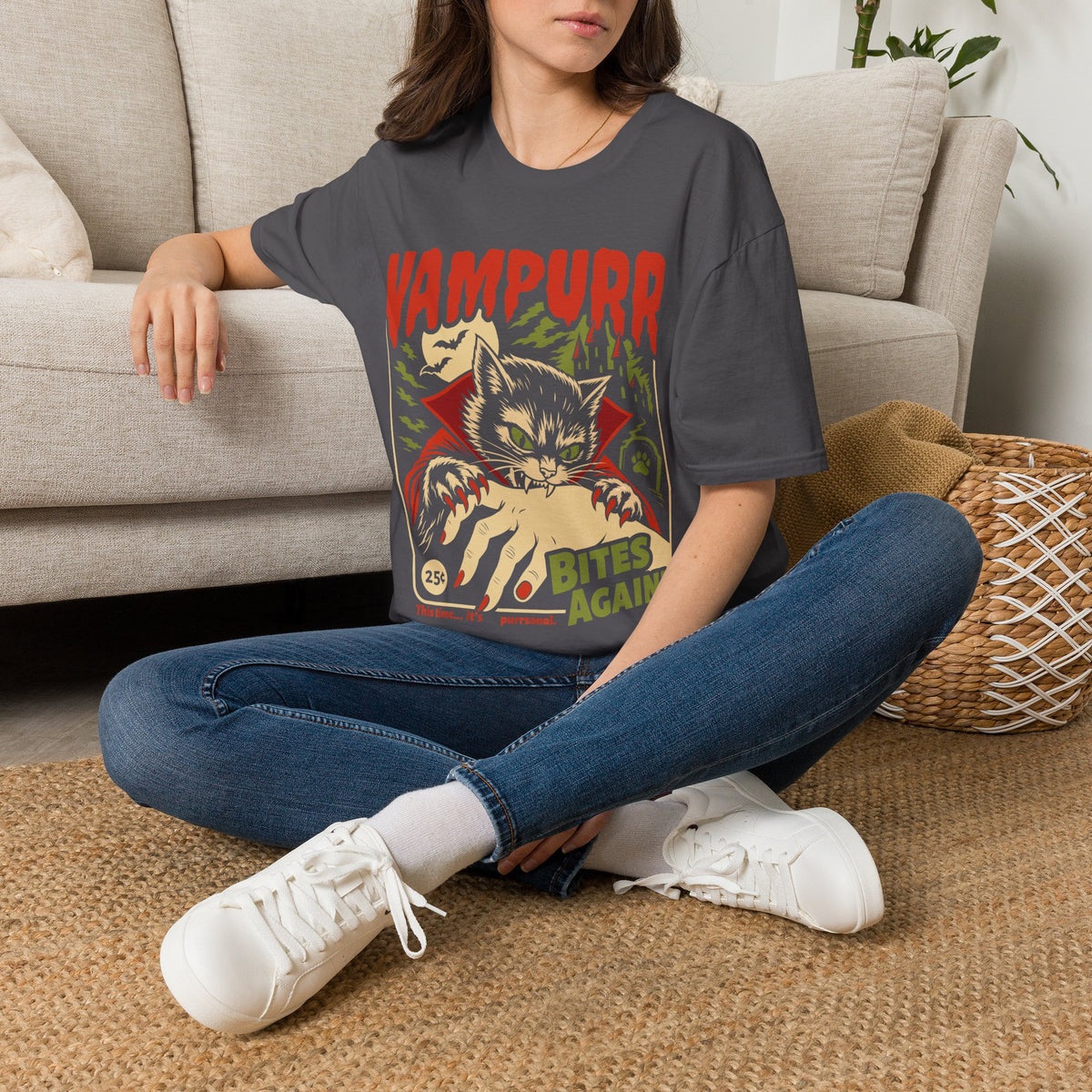 Retro Vampire Cat Halloween Tee
